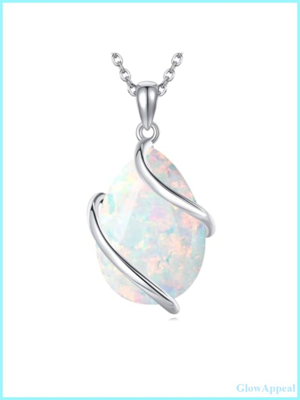 SHEAISRS Opal Teardrop Pendant Necklace 925 Sterling Silver 18+2" Women Jewelry
